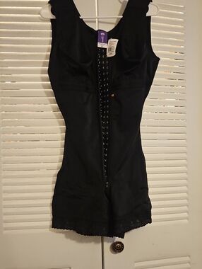 Women's Black Full-Body Shapewear Romper with Front Hooks